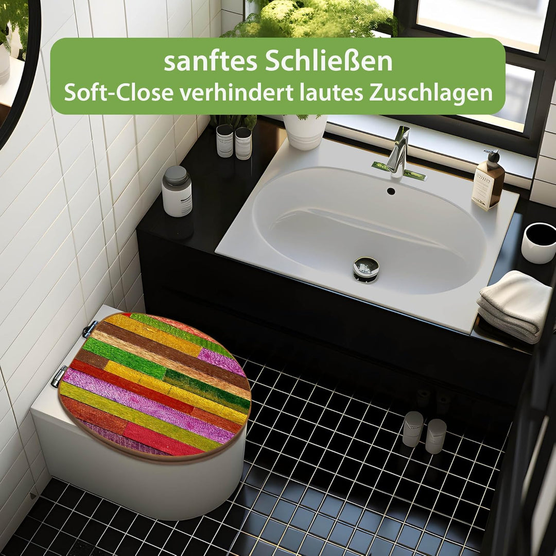 banjado Design WC Sitz Bambus Absenkautomatik 45,8x37,5cm - Toilettendeckel mit Absenkautomatik Holz
