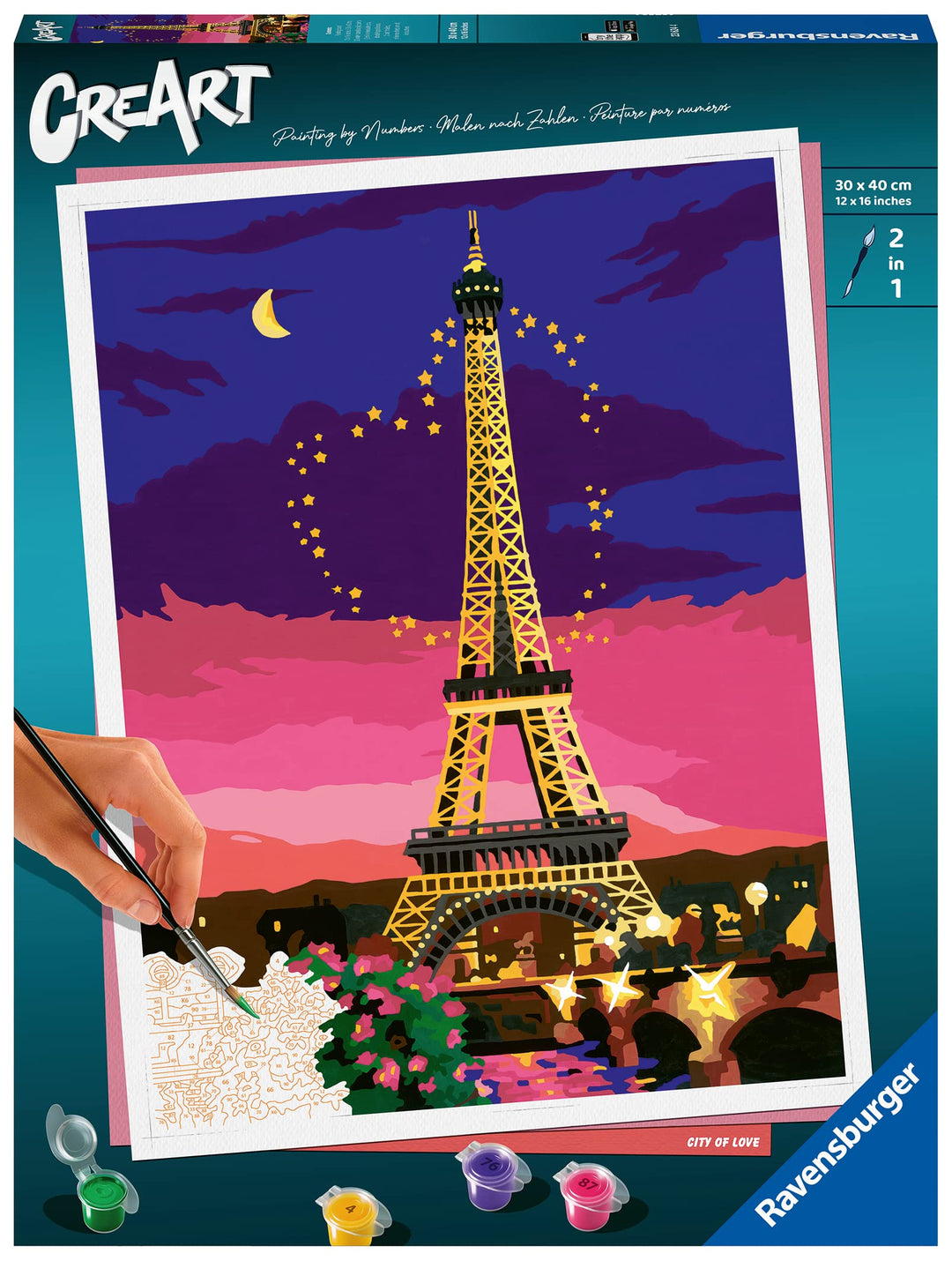 Ravensburger CreArt 23624 - Stadt der Liebe - Paris Malen nach Zahlen Erwachsene, DIY Malset mit Pin