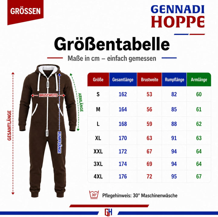 Gennadi Hoppe Herren Jumpsuit – Weicher &amp; Bequemer Hausanzug L braun (brown), L braun (brown)