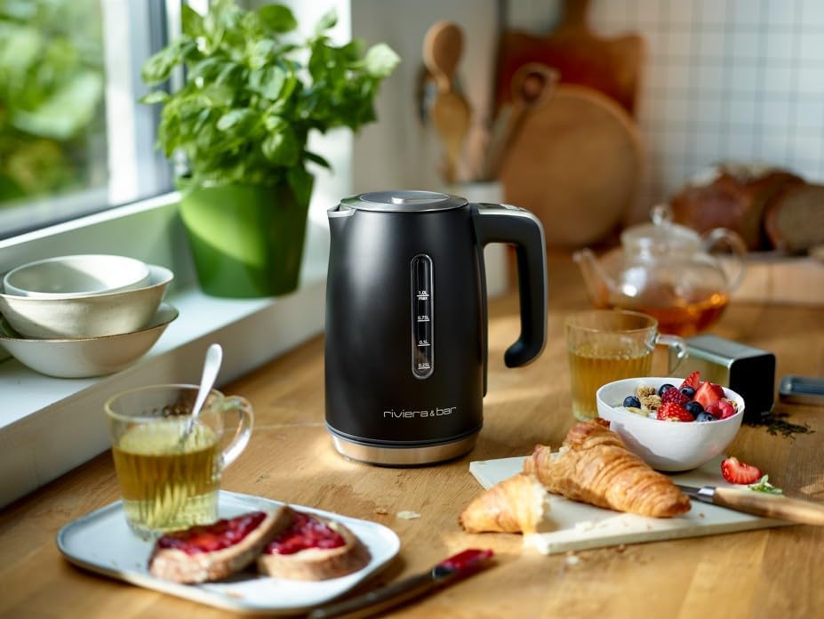 riviera&bar - Elektrischer Wasserkocher Inox 1L - 2000W - 5 Temperaturstufen, LCD-Anzeige, Warmhalte