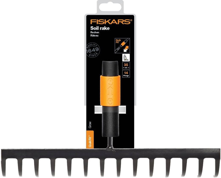 Fiskars Rechen mit 14 Zinken, Werkzeugkopf, Breite: 36 cm, Gehärtete Stahlzinken, Schwarz/Orange, Qu
