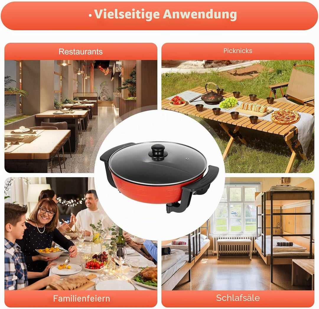 6 l Elektrischer Hot Pot – Multifunktionaler Schmortopf/Wok mit Glasdeckel, für den Einsatz in der h