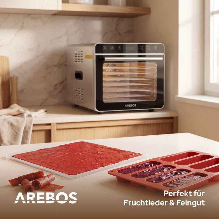 Arebos Dörrautomat Edelstahl 700W | Dehydrator mit 8 Gittern & 19L | Dörrgerät für Obst, Gemüse, Krä