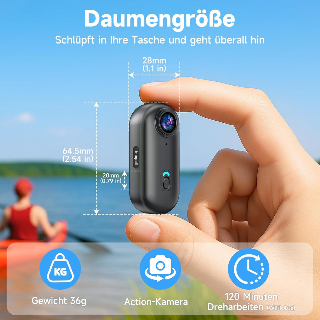 Action Cam Mini, 1080P HD Bodycam WiFi Mit 64 GB Speicherkarte, 120° Weitwinkelobjektiv Actionkamera