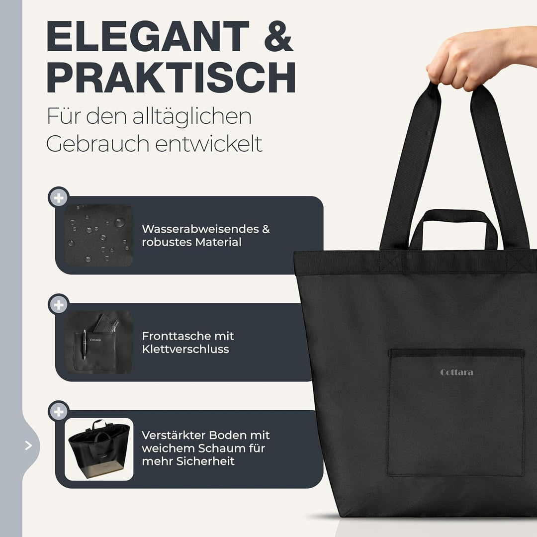 COTTARA® Einkaufstasche gross | Shopper mit Reissverschluss, verstärktem Boden und wasserabweisendem