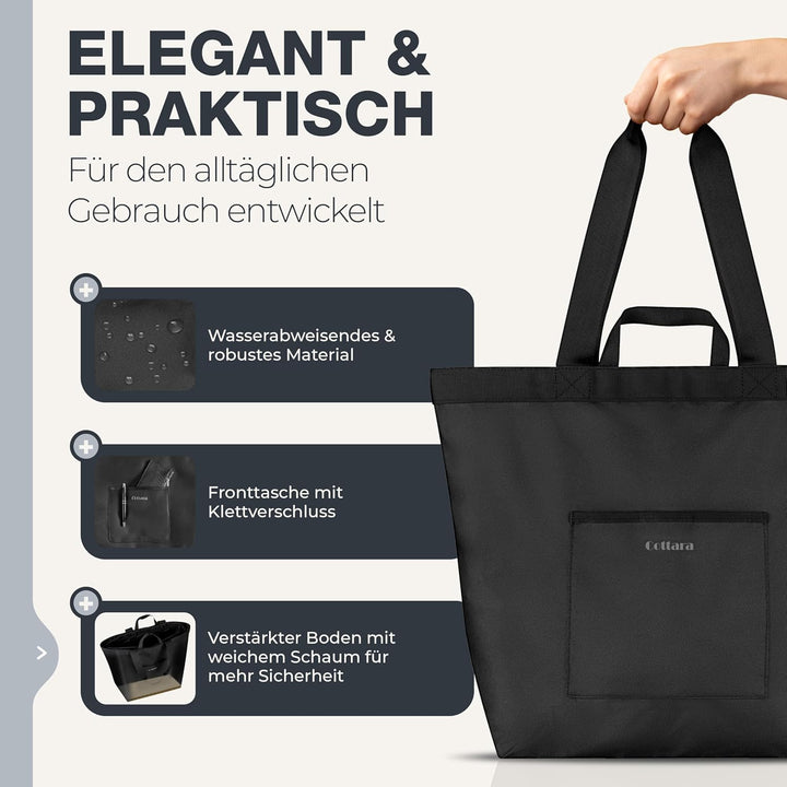 COTTARA® Einkaufstasche gross | Shopper mit Reissverschluss, verstärktem Boden und wasserabweisendem