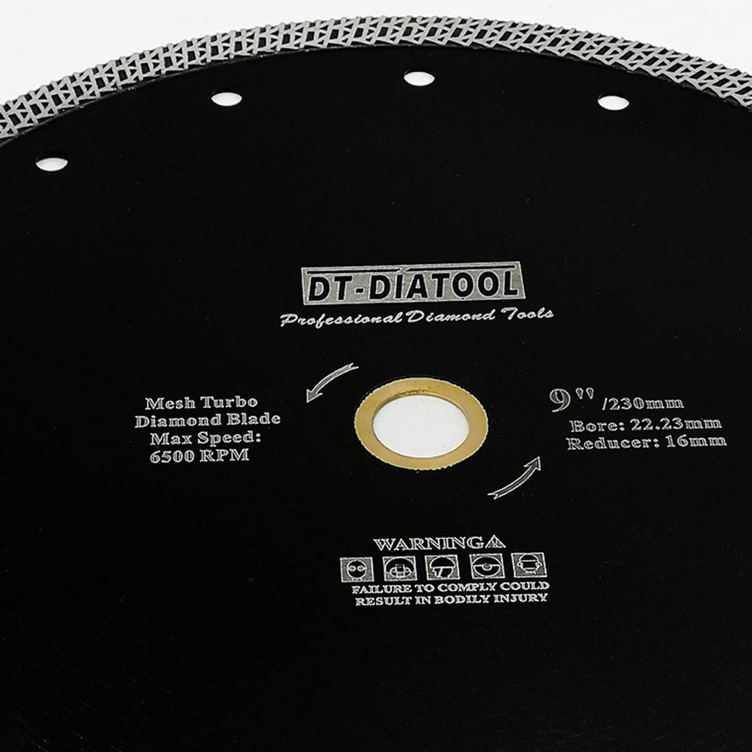 DT-DIATOOL Diamant Trennscheibe 230 mm x 22,23 mm/16 mm Sägeblatt mit Mesh Turbo für Porzellan Flies