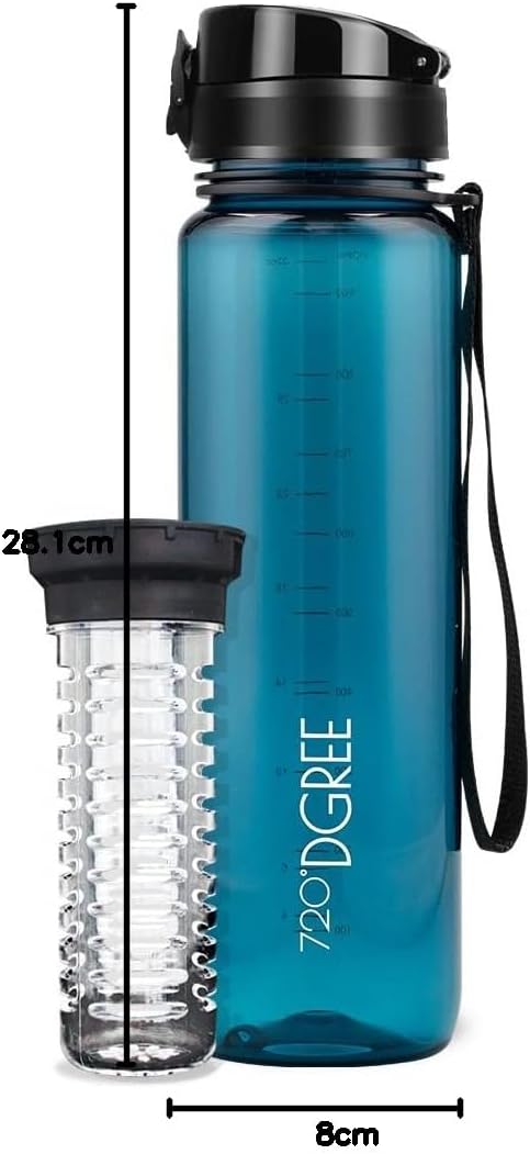 720°DGREE Trinkflasche “uberBottle“ 350ml, 500ml, 650ml, 1l softTouch +Früchtebehälter - Auslaufsich