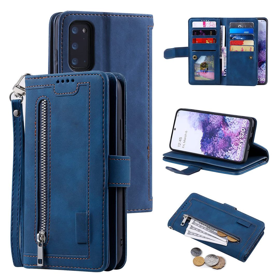 UEEBAI Hülle für Samsung Galaxy S20 FE 5G, Vintage Reissverschluss Handyhülle PU Leder Klapphülle Si