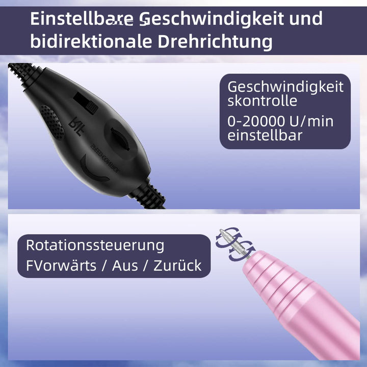 Nagelfräser Elektrische für Gelnägel Acrylnägel, 20000 u/Min USB Nagelfeile Elektrisch Professionell