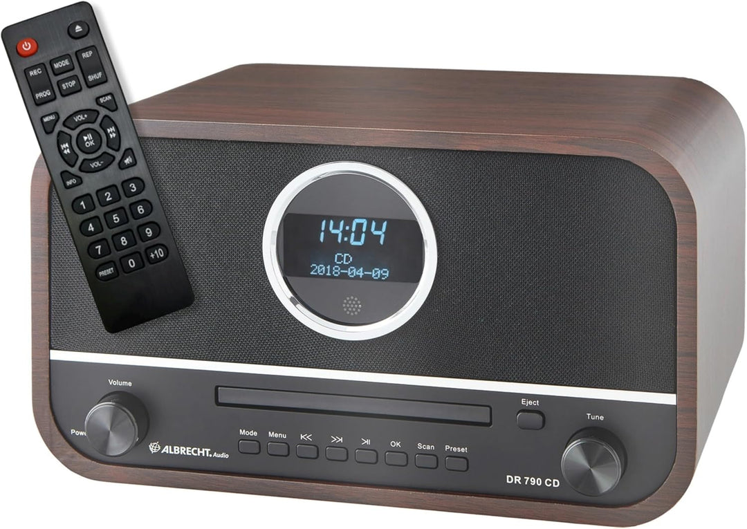 Albrecht DR790CD Digitalradio DAB+, 27790, multifunktional inkl. CD-Player und Bluetooth, Holzgehäus