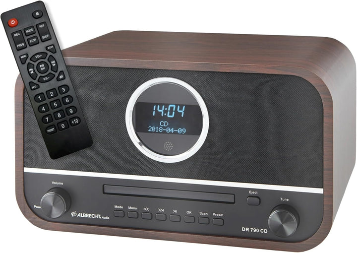 Albrecht DR790CD Digitalradio DAB+, 27790, multifunktional inkl. CD-Player und Bluetooth, Holzgehäus