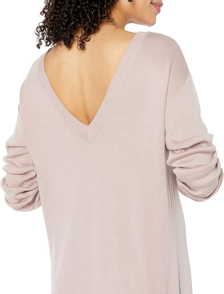 The Drop Damen Suki Rib Midi V-Back Dress Dresses M Rosa, M Rosa