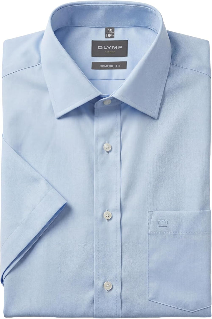 OLYMP Herren Businesshemd Kurzarm Luxor,Männer,Einfarbig,Comfort fit,New Kent,blau 15,47