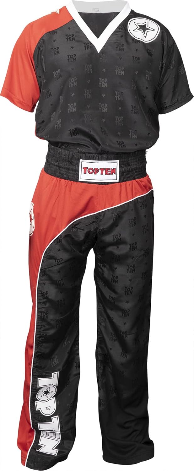TOP TEN Kickboxuniform „Bow“ Schwarz - Rot - Weiss L, Schwarz - Rot - Weiss L