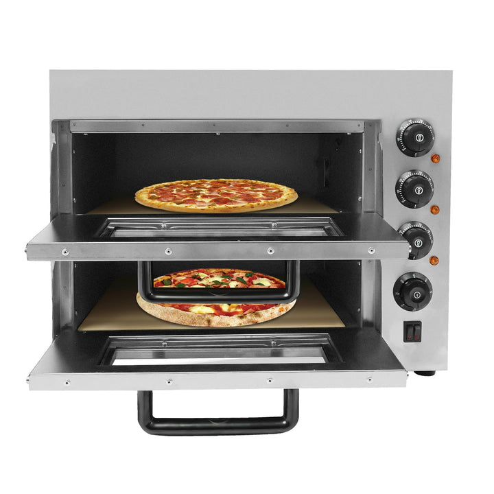 Pizzaofen 2-Etagen 3000W Kommerzieller Pizza-Backofen Einstellbare Temperatur Elektrisch Zeitschaltf