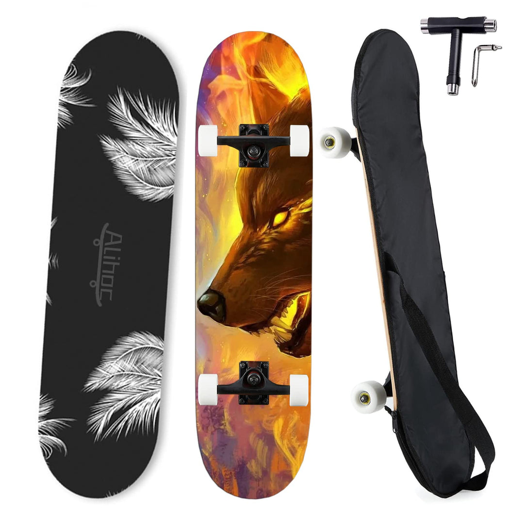 31-Zoll-Standard-Skateboard, 7 Lagen Ahorn-Board-Oberfläche, geeignet für Kinder, Jugendliche, Erwac