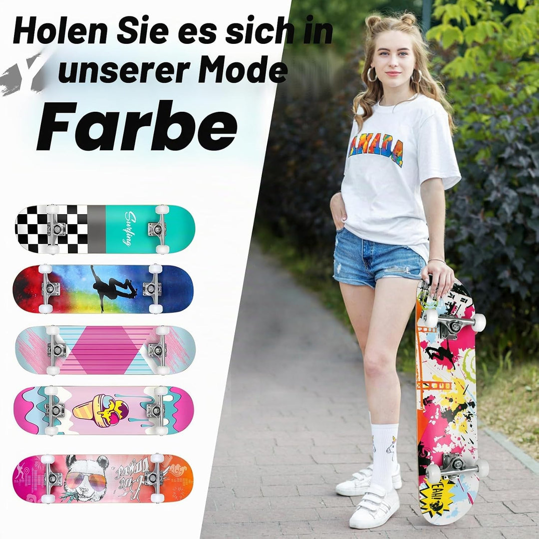 BELEEV Skateboard 31x8 Zoll Komplette Cruiser Skateboard für Kinder Jugendliche Erwachsene, 7-Lagige