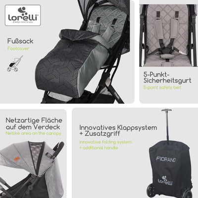 Lorelli Kinderwagen Fiorano, Reisebuggy, Baby Buggy klein zusammenklappbar, leicht, nur 7,5 kg, komp
