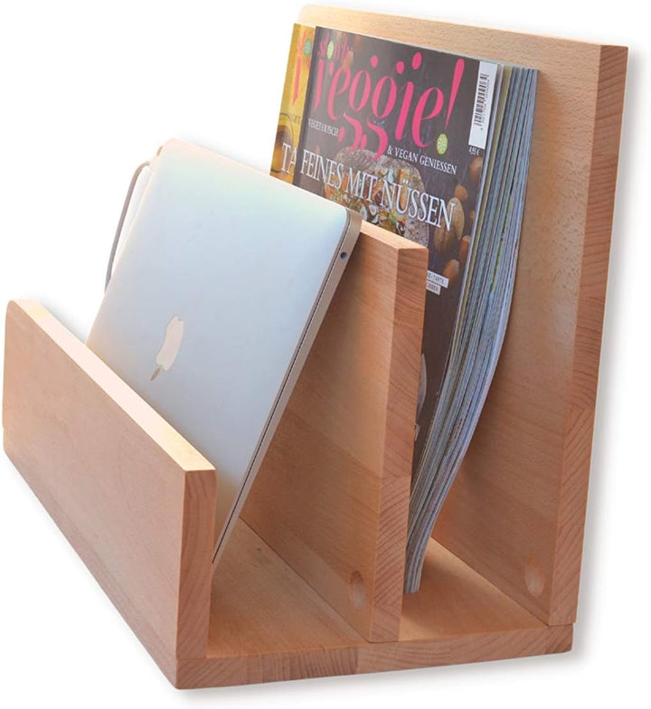 Natuhr Zeitungsständer Tidy Holz Zeitungshalter Ladestation für Handys, Tablets & Smartphones (Buche