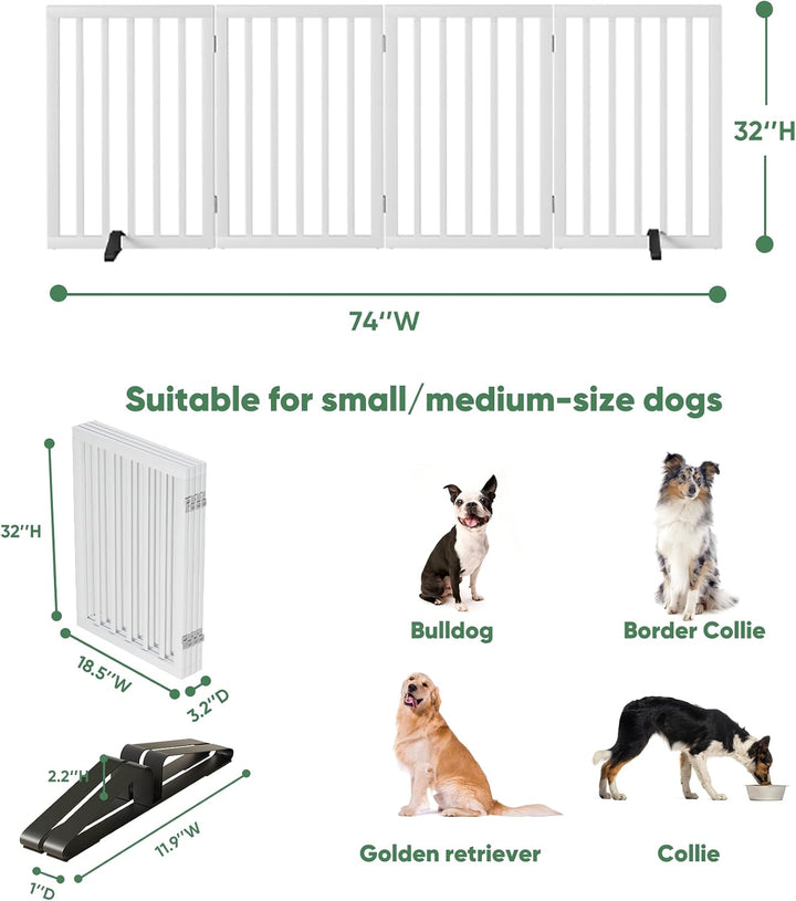 Hundegitter, hohe, freistehende Hundegitter für Türen, 4 Paneele (weiss) Weiss 4 Panel - 74"Wide 32"