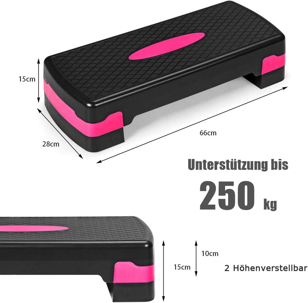 GYMAX Fitness Stepper höhenverstellbar(10/15cm), Aerobic-Stepper mit 2 Stufen & Anti-rutsch-Matten,