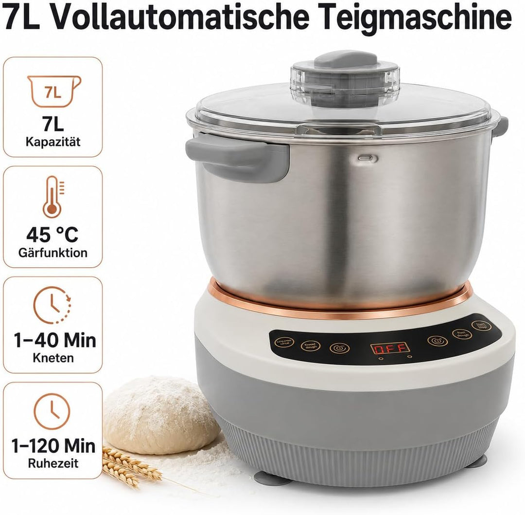7L Vollautomatische Teigmaschine, Teigknetmaschine mit 45 ℃ Konstante Temperatur Fermentfunktion Ein