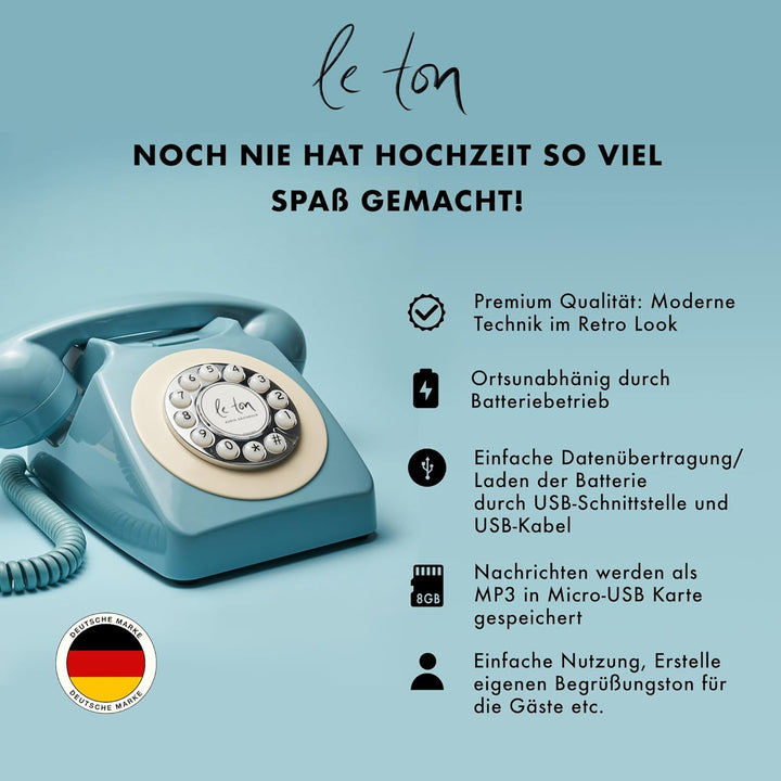 Le Ton Audio Gästebuch, Blau, Telefon für Hochzeiten und Events, Gästetelefon, Hochzeitstelefon, Bla