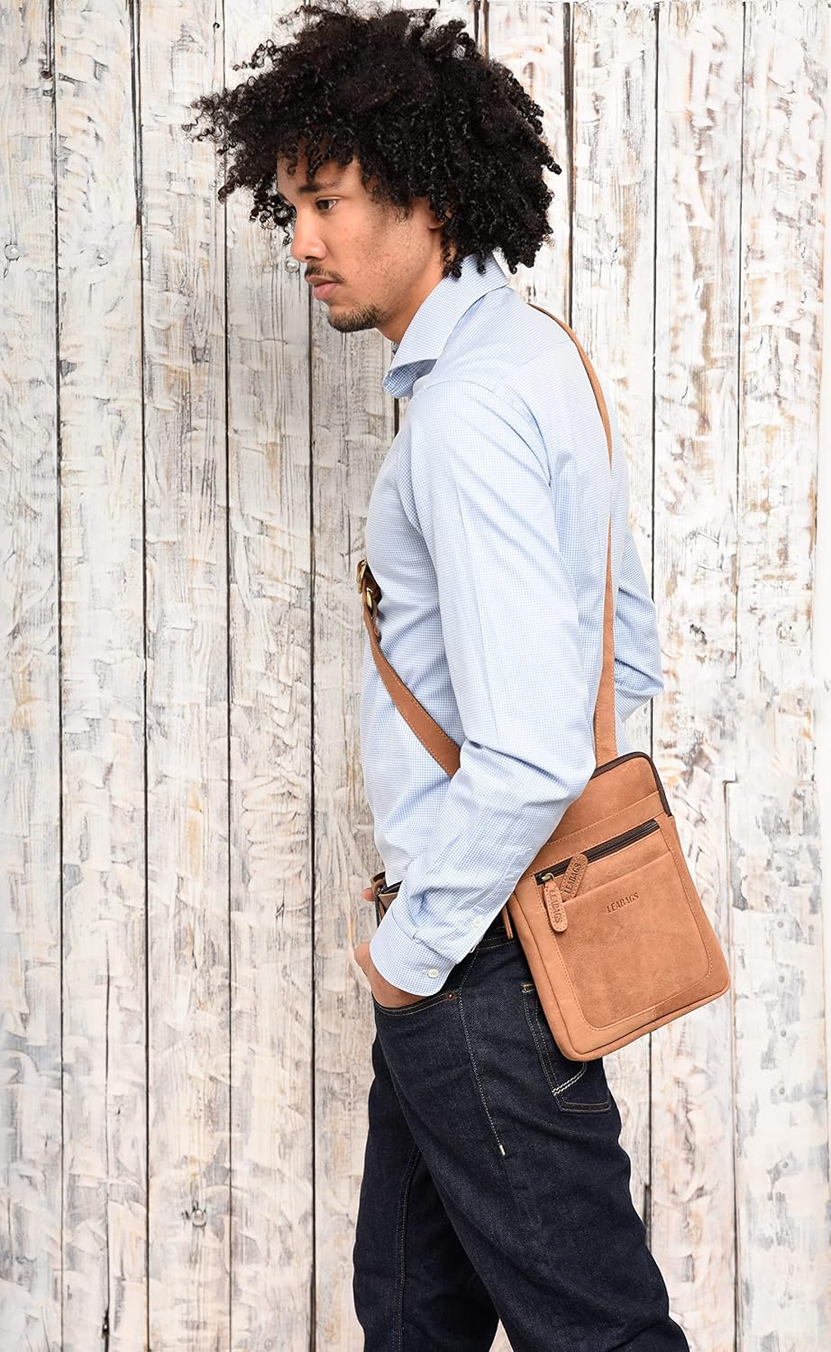 LEABAGS Leder Umhängetasche Herren &amp; Damen I Messenger Bag mit Schultergurt I Schultertasche I Arbei