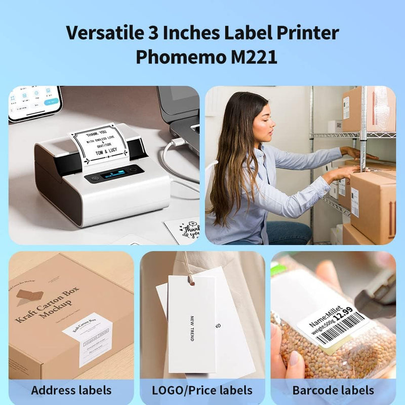 Phomemo M221 Etikettendrucker - Bluetooth Beschriftungsgerät Selbstklebend, Etikettiergerät für Unte