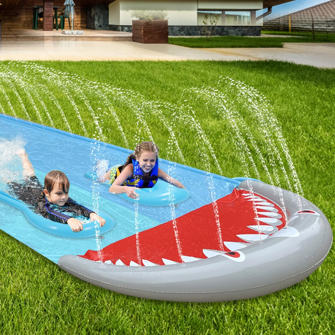 550 x 145cm Slip and Slide Wasserrutsche mit 2 Bodyboard Doppel-Wasserrutsche Wasser Rutsche Watersl