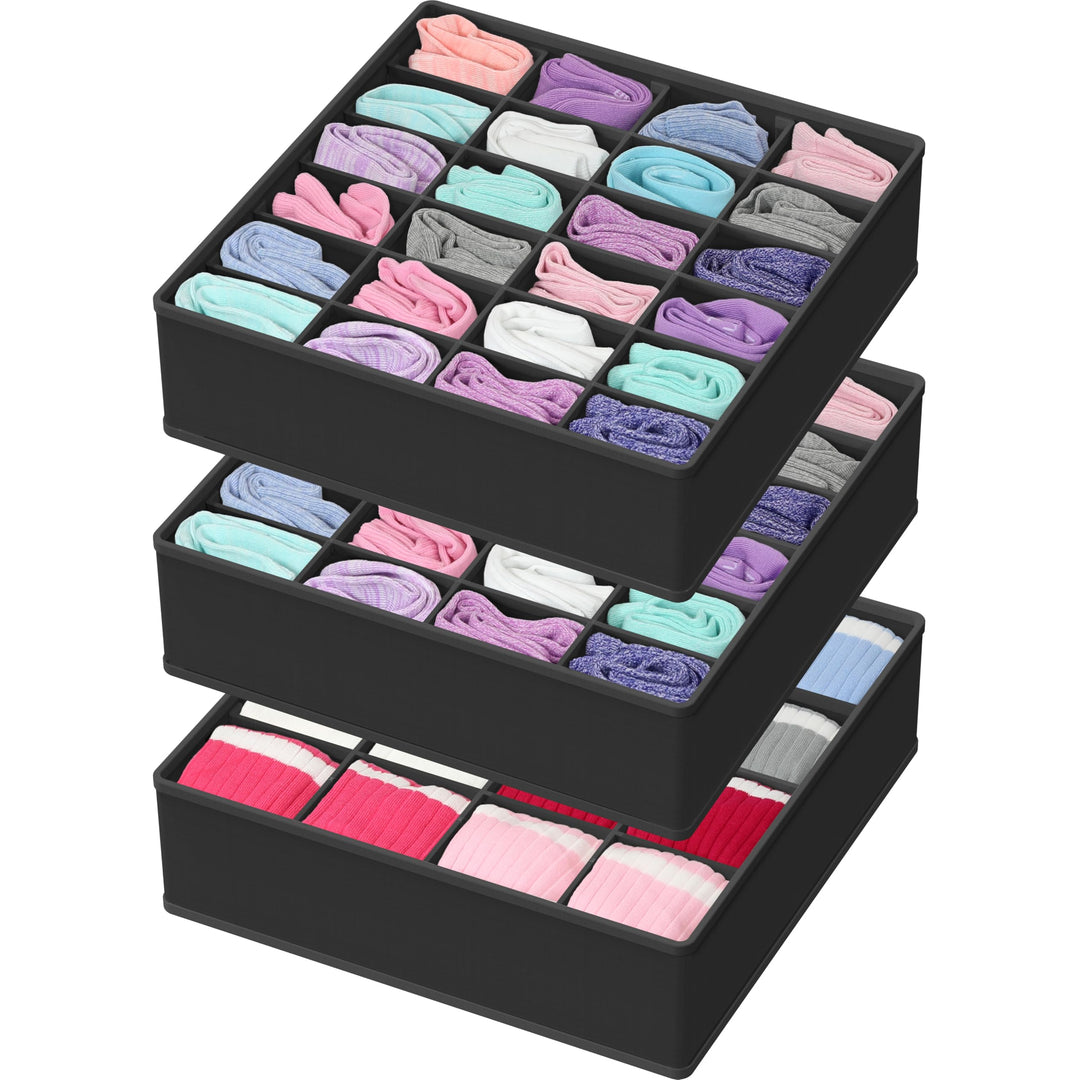 Simple Houseware Schrank-Schubladen-Organizer für Kleidung, Socken und Unterwäsche, 3er-Pack, Schwar