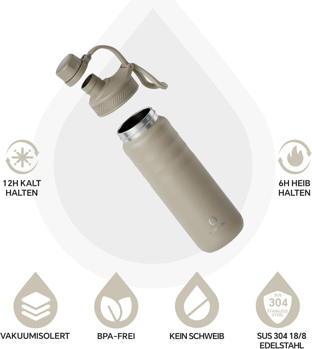 Ideus Vakuumisolierte Wasserflasche, 24oz (710 ml) Edelstahl Doppelwand Flasche Metall Sport Kantine