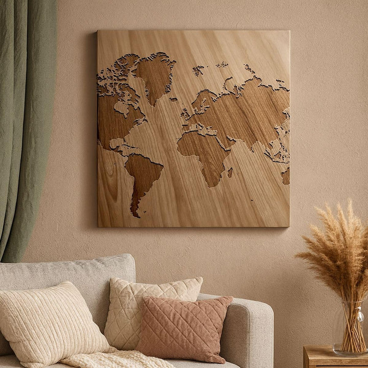 ARTTOR Bilder auf Leinwand 70x70cm Leinwandbild Geographie Globus Karte Gross Wanddeko Bild Schlafzi
