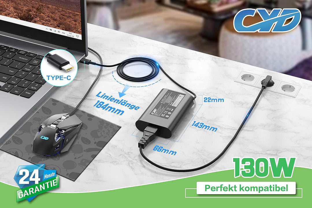 130W USB C Notebook-Netzteil, CYD USB Type C Notebook-Ladegeräte Kompatibel mit MacBook Pro 15/16/13