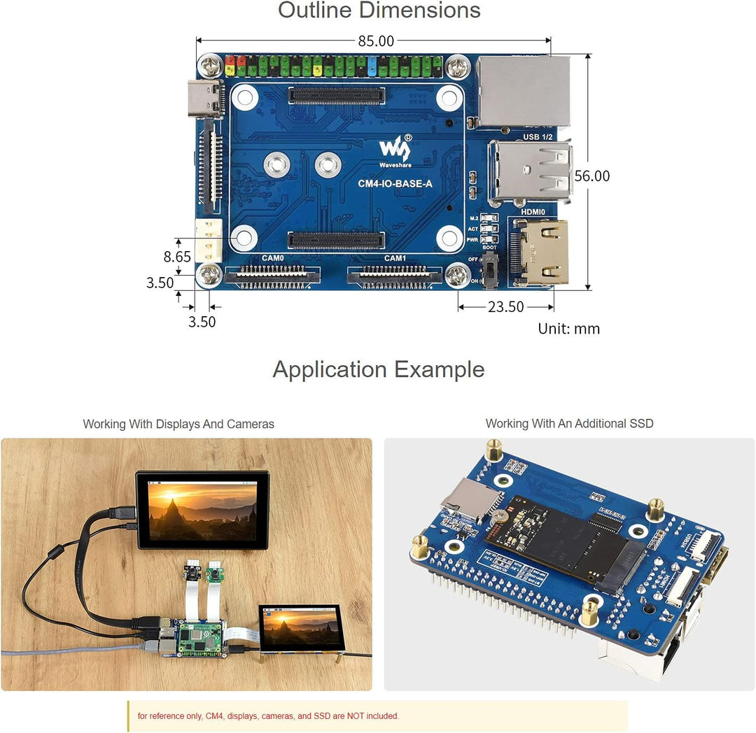 Mini Basisplatine für Raspberry Pi Compute Module 4 Lite/EMMC Series Module, mit Standard CM4 Sockel