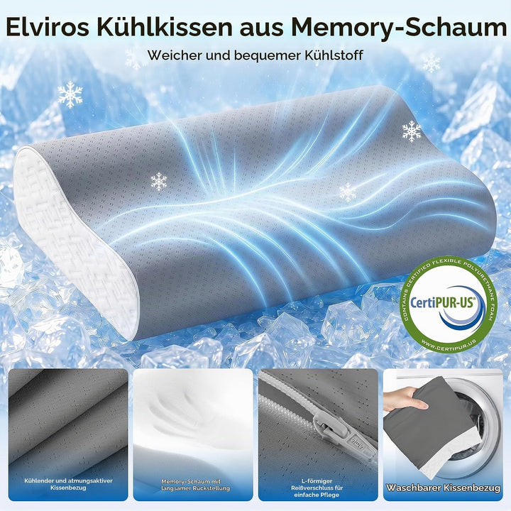 Elviros Memory Foam Kissen, Verstellbares Ergonomisches Kopfkissen gegen Nackenschmerzen, Nackenstüt