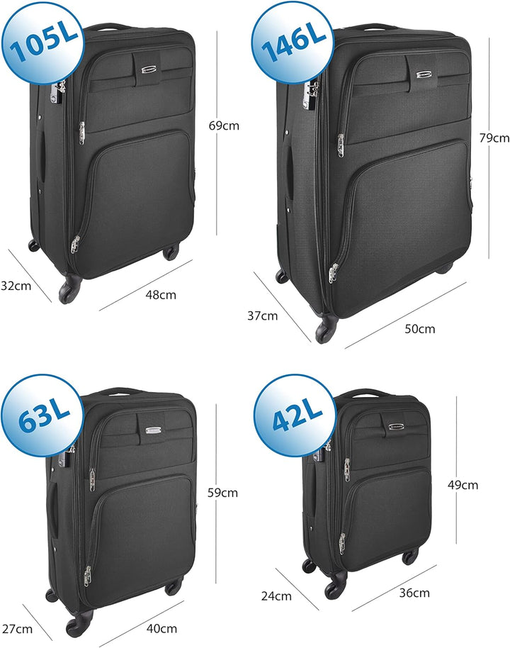 Goldhofer® Reisekoffer Set in 4 Grössen und 4 Farben (Schwarz), Schwarz