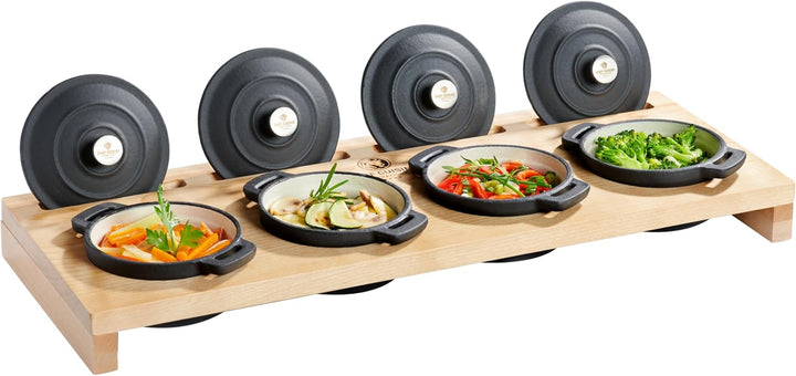 CHEF CUISINE Holzbar für Mini-Cocottes, Birkenholz, Holzunterlage für 4 Stück
