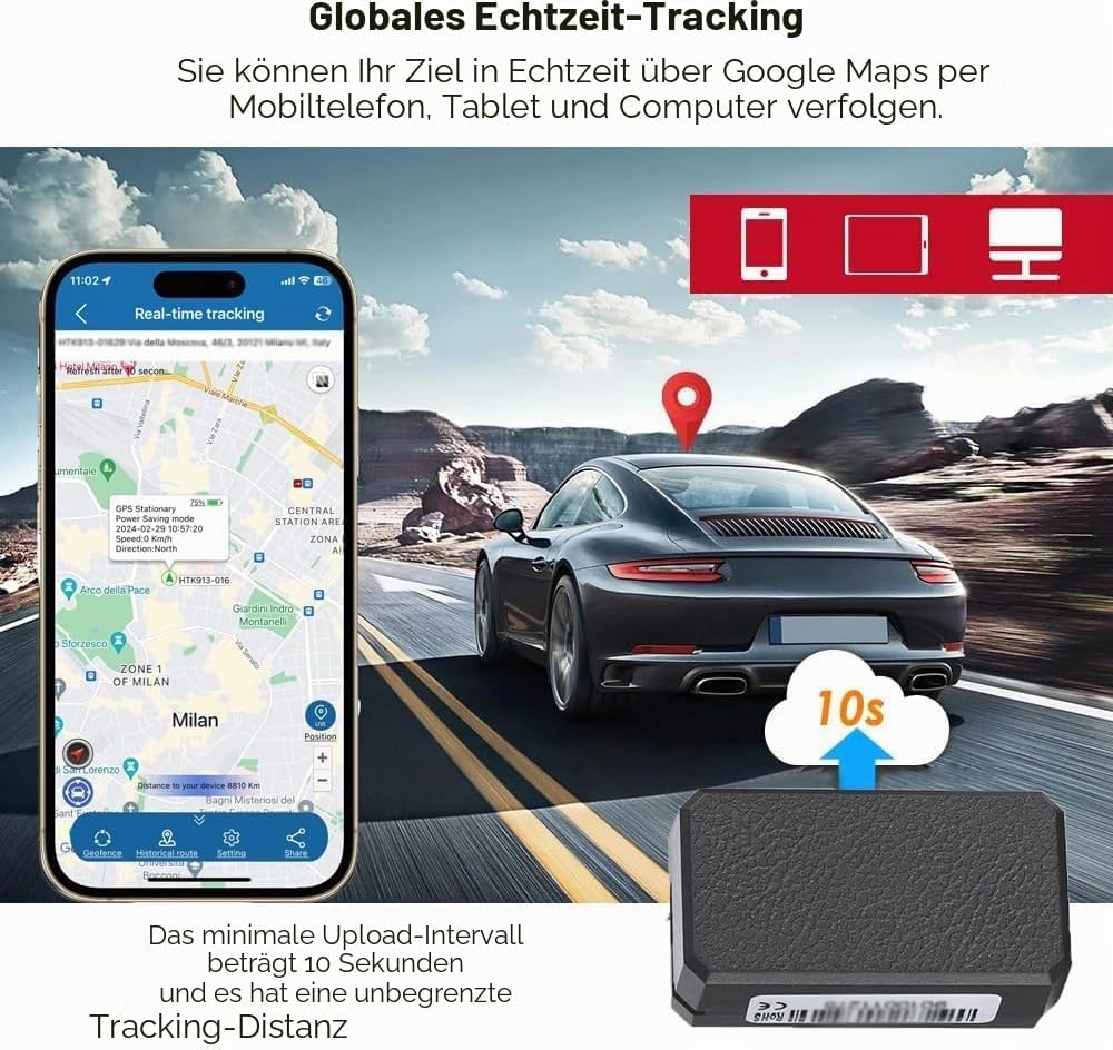 TKMARS 4G GPS Tracker Mini GPS Tracker mit Kostenlosen Apps GPS Tracker Ohne ABO Geeignet für Autos,