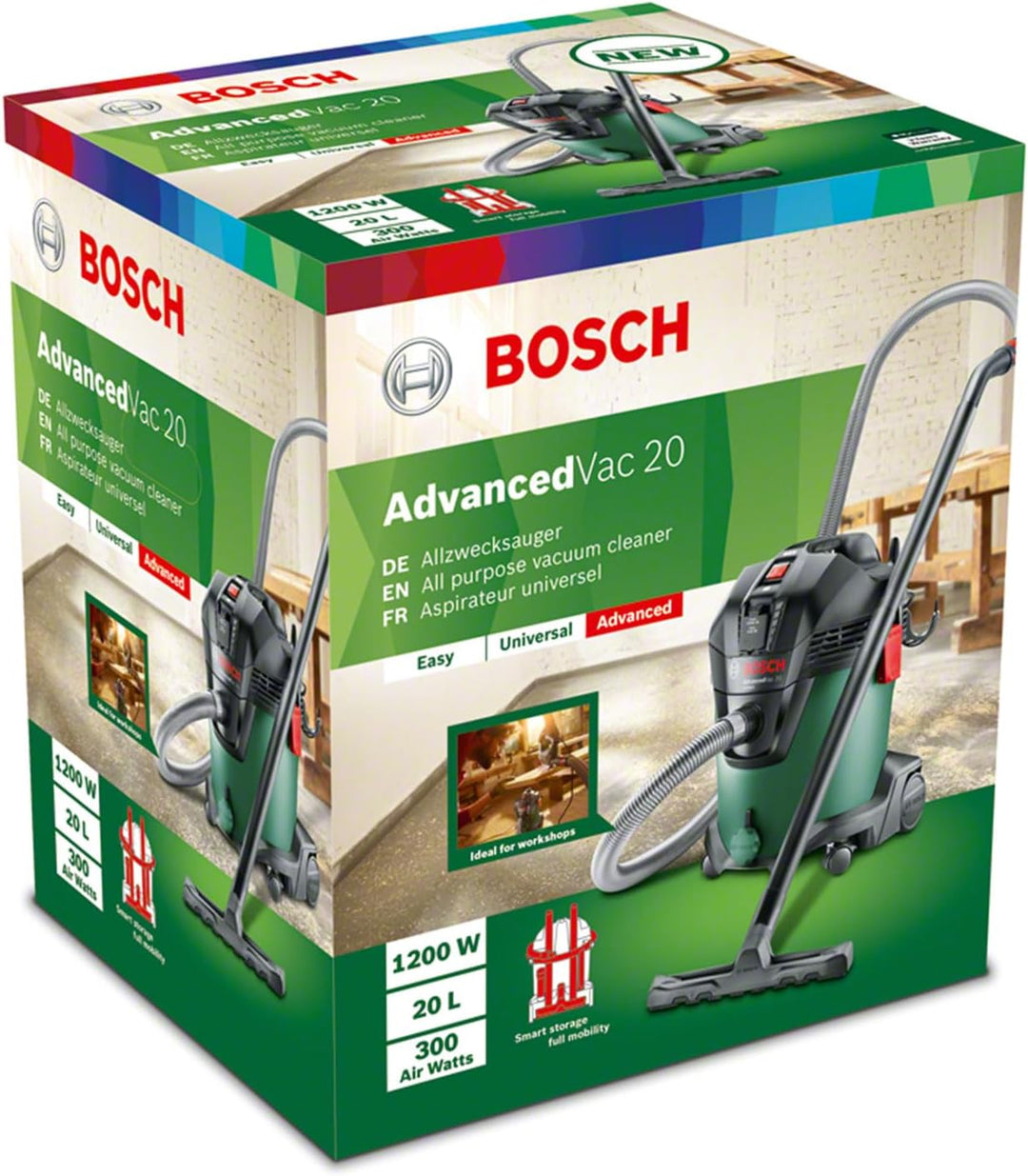 Bosch Home and Garden Nass- und Trockensauger AdvancedVac 20 (1200 Watt, 20 Liter Behältervolumen, i