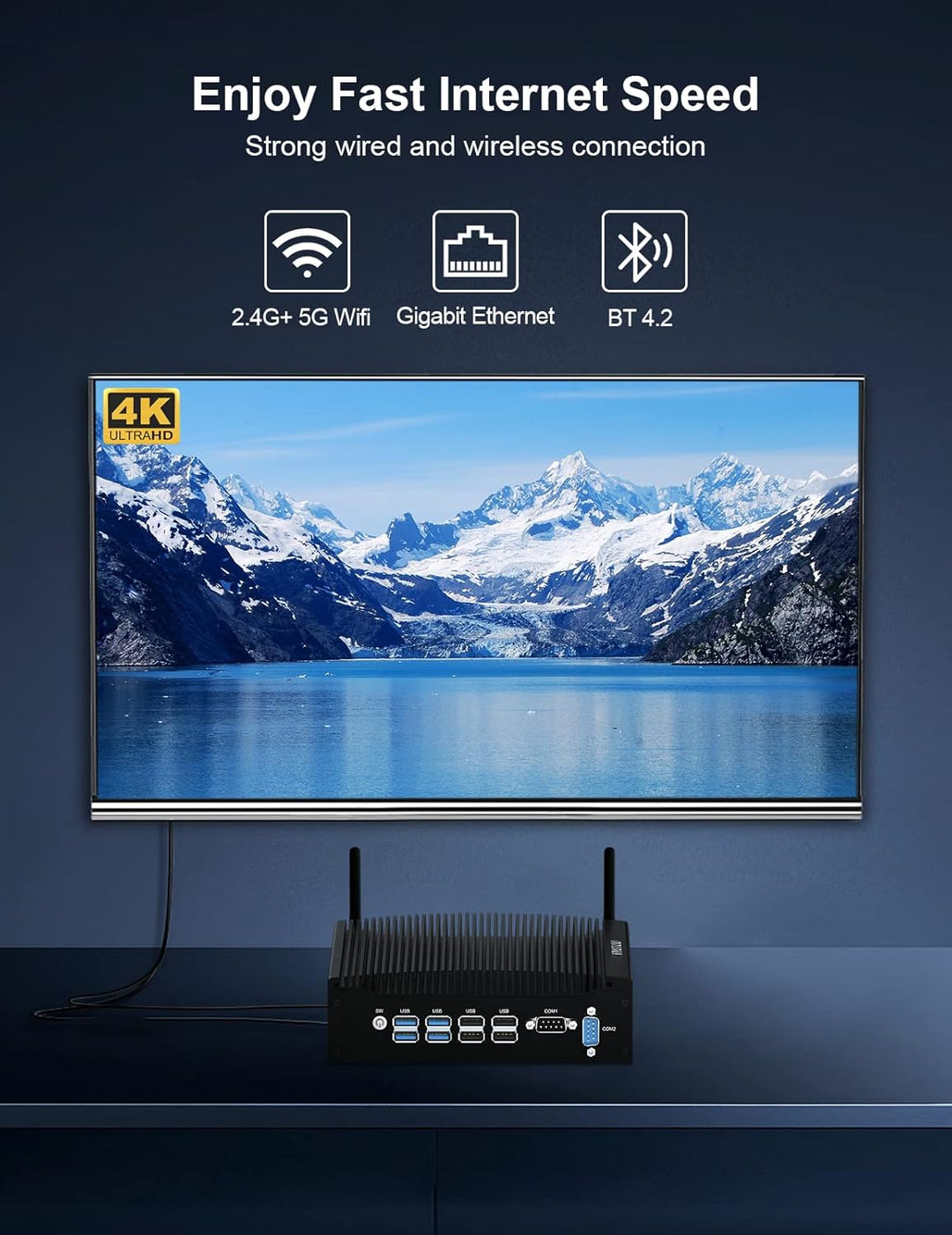 HYSTOU Lüfterloser Industrie Mini PC i5 7300U, Fanless Mini PC 16GB Ram DDR4 512GB SSD 4K Doppel Dis