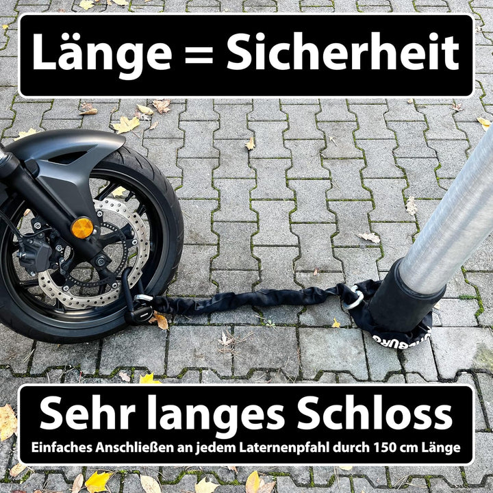 KOHLBURG 6kg massives 150cm VdS Sicherheits- Motorradschloss Typ Alcatraz, 13mm Spezialstahl-Kette,