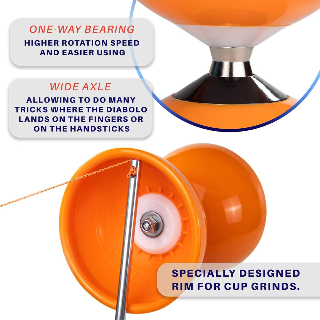 Juggle Dream Carousel Diabolo Jonglier-Set - Dreifach-Kugellagerachse - mit Aluminiumstäben und Onli