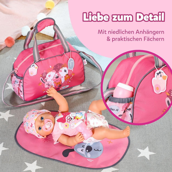 BABY Born Wickeltasche - Puppenwickeltasche in Rosa/Grau - Hochwertiges Puppenzubehör inkl. Wickelun