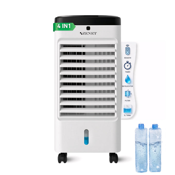 Zenet ZET-483 Mobile Klimaanlage ohne Abluftschlauch 4-in-1 mit Fernbedienung, Luftkühler, Ventilato