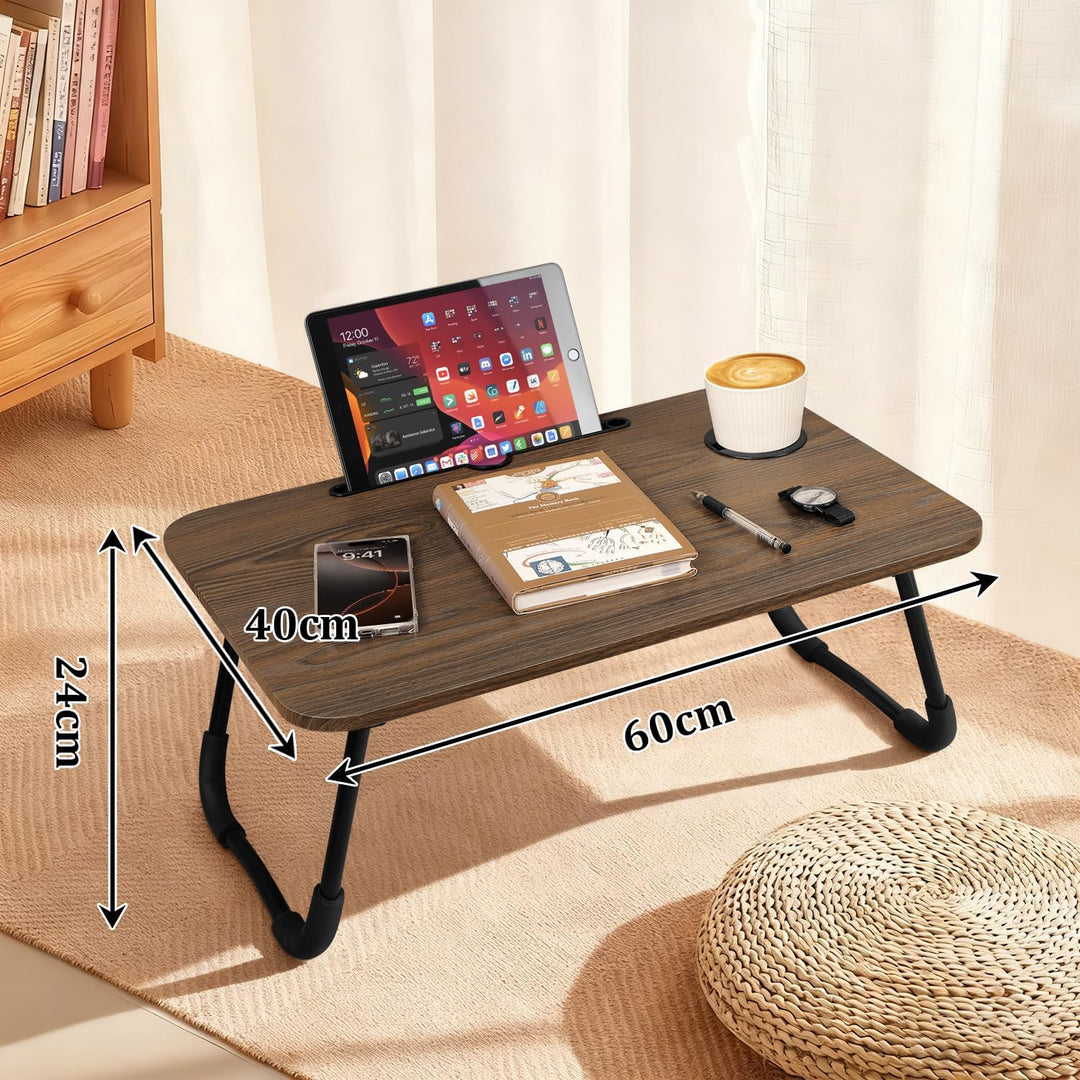 Klappbarer Laptop-Tisch Tragbarer Betttisch aus Holz mit Tassenhalter und Tablet-Steckplatz Klappbar