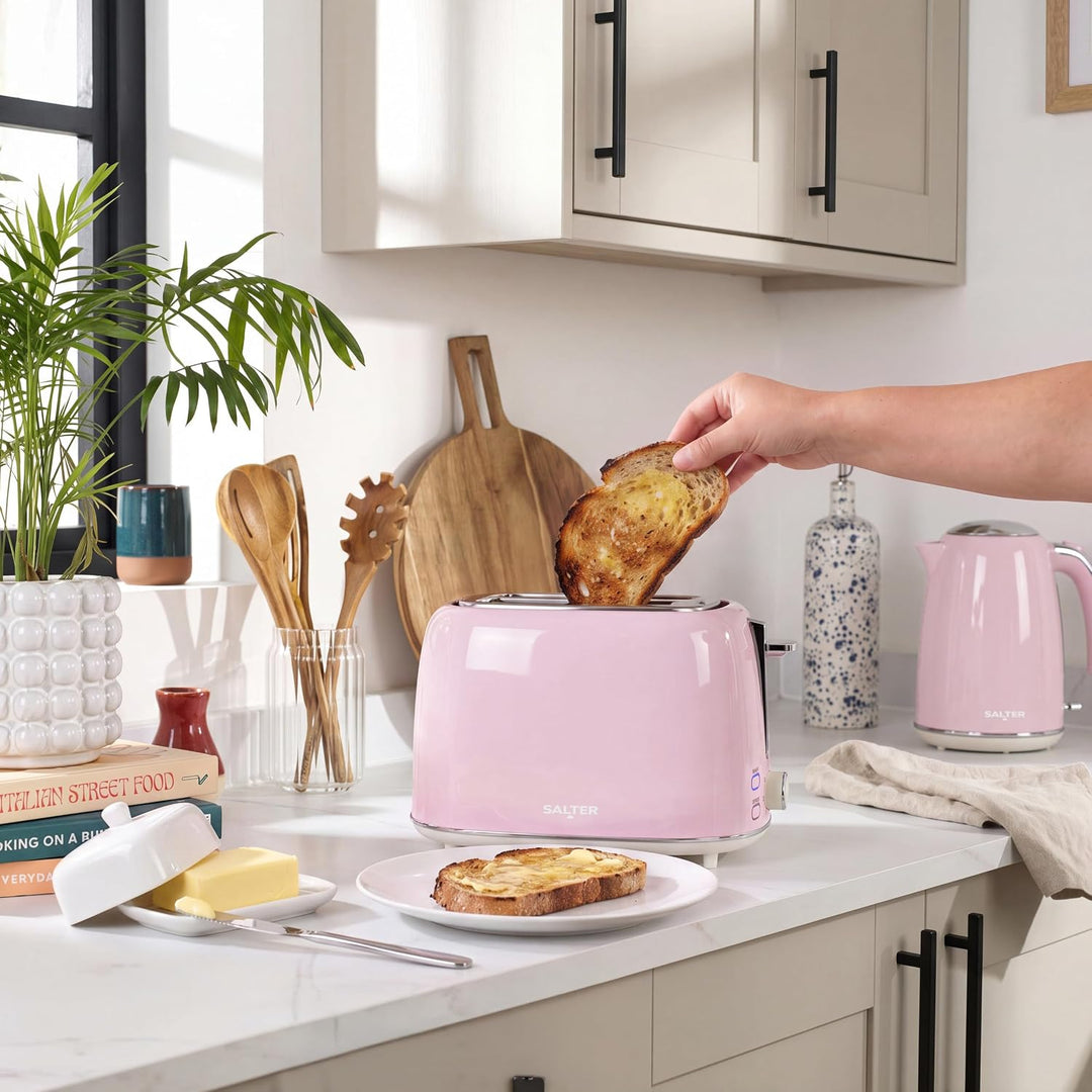 Salter Retro Wasserkocher elektrisch 2200 W, 1,7 l – rosa Wasserkocher mit 360°-Drehfuss, herausnehm