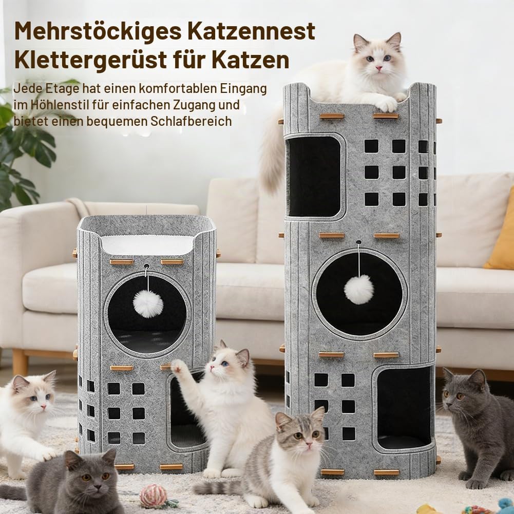 Stöckiges Katzenhöhle aus Filz – Katzenbett kratztonne für Katzen,Design mit Schutz der Katzennägel,