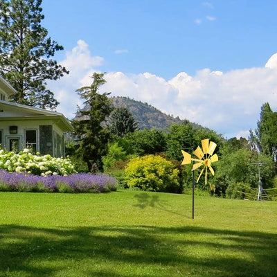 HEMOTON Windmühle Metall Garten Windrad Gartenstecker Windspiel mit Windanzeiger Gelb Eisen Kunst Ga